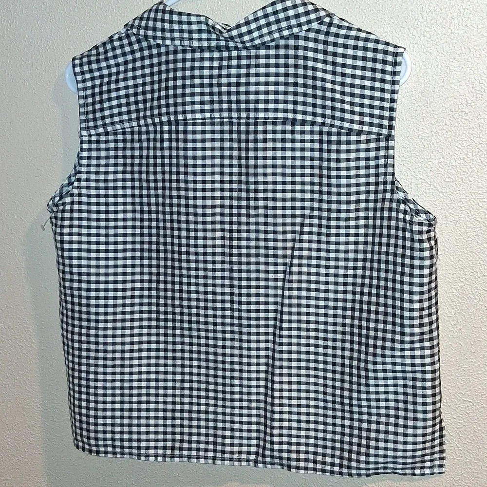 Vintage Black and White Gingham Sleeveless Button Down Cropped 100% Silk Top M - Picture 5 of 5